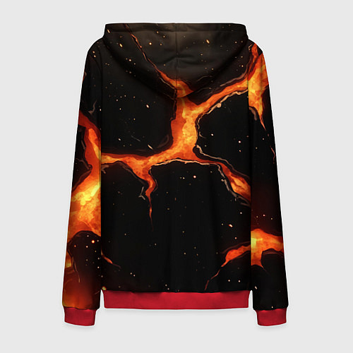 Мужская толстовка на молнии Оранжевый разлом на черной текстуре / 3D-Красный – фото 2