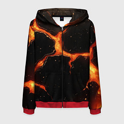 Толстовка 3D на молнии мужская Оранжевый разлом на черной текстуре, цвет: 3D-красный