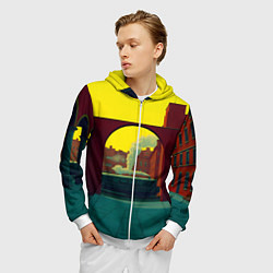 Толстовка 3D на молнии мужская Арт с поездом, цвет: 3D-белый — фото 2