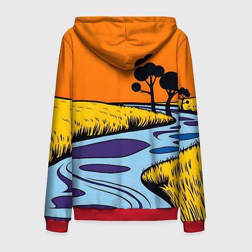 Мужская толстовка на молнии Пейзаж с фантастической природой / 3D-Красный – фото 2