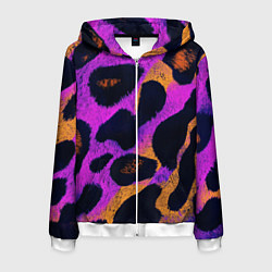 Толстовка 3D на молнии мужская Неоновый леопардовый узор, цвет: 3D-белый