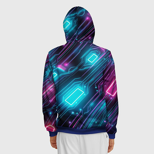 Мужская толстовка на молнии Неоновый узор киберпанк микросхемы / 3D-Синий – фото 4