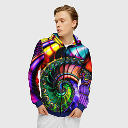 Толстовка 3D на молнии мужская Фрактальный узор неоновый, цвет: 3D-синий — фото 2
