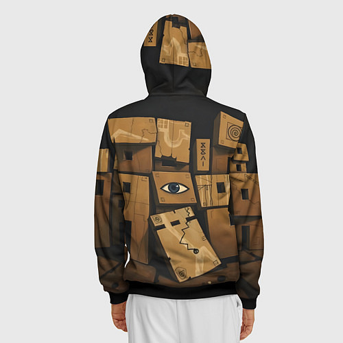 Мужская толстовка на молнии Коробки и глаз / 3D-Черный – фото 4