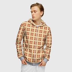 Толстовка 3D на молнии мужская Светлый коричневый простая клетка, цвет: 3D-меланж — фото 2