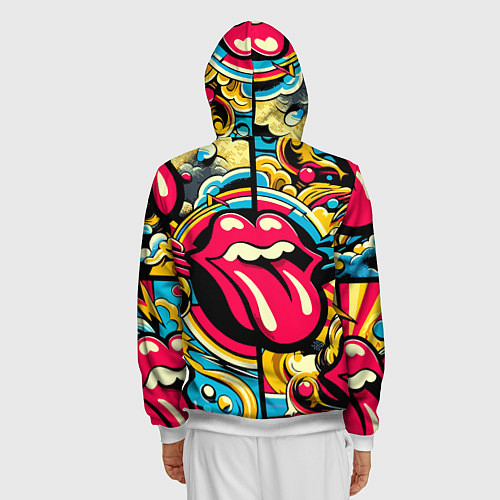 Мужская толстовка на молнии Rolling Stones logo - pop art pattern / 3D-Белый – фото 4