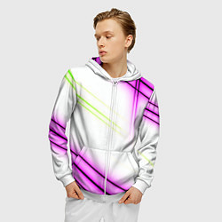 Толстовка 3D на молнии мужская Green white pink line, цвет: 3D-белый — фото 2