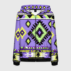 Толстовка 3D на молнии мужская Геометрический сиренево желтый орнамент ацтеков, цвет: 3D-черный