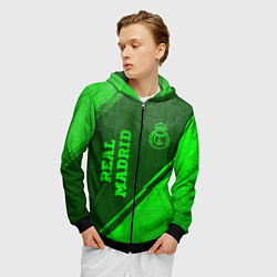 Толстовка 3D на молнии мужская Real Madrid - green gradient вертикально, цвет: 3D-черный — фото 2