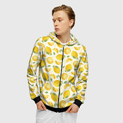 Толстовка 3D на молнии мужская Сочные лимоны - паттерн, цвет: 3D-черный — фото 2