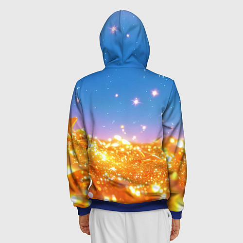 Мужская толстовка на молнии Золотые шарики на голубом фоне / 3D-Синий – фото 4