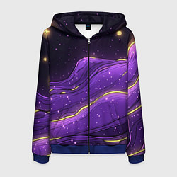 Толстовка 3D на молнии мужская Фиолетовая текстура с золотыми звездочками, цвет: 3D-синий