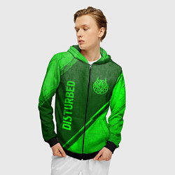 Толстовка 3D на молнии мужская Disturbed - green gradient вертикально, цвет: 3D-черный — фото 2