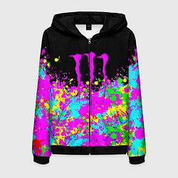 Толстовка 3D на молнии мужская Monster energy краски неоновые, цвет: 3D-черный