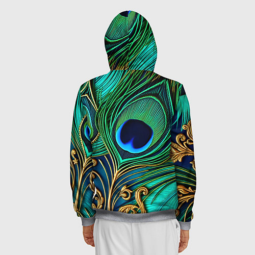 Мужская толстовка на молнии Зеленые перья павлина / 3D-Меланж – фото 4