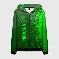 Толстовка 3D на молнии мужская Nirvana - green gradient по-вертикали, цвет: 3D-черный