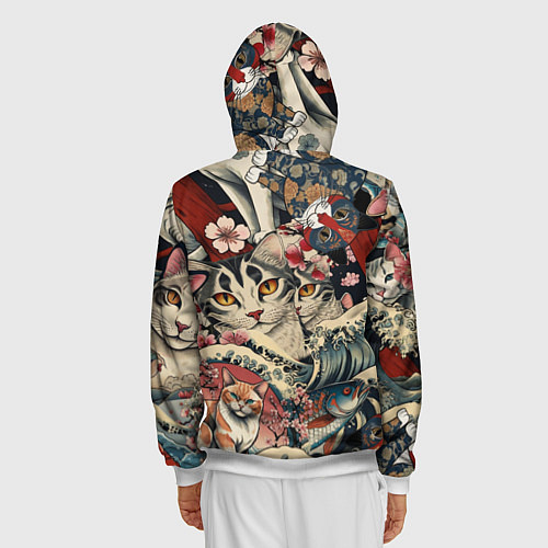 Мужская толстовка на молнии Котики и рыбки в сакуре / 3D-Белый – фото 4