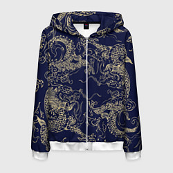Мужская толстовка на молнии Золотые драконы на синем