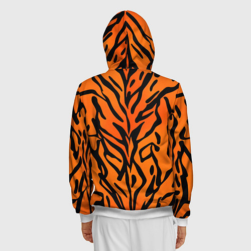 Мужская толстовка на молнии Тигровый огненный паттерн / 3D-Белый – фото 4