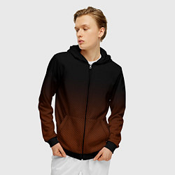Толстовка 3D на молнии мужская Градиент тёмный чёрно-оранжевый, цвет: 3D-черный — фото 2