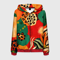 Толстовка 3D на молнии мужская Анималистичный африканский паттерн, цвет: 3D-красный