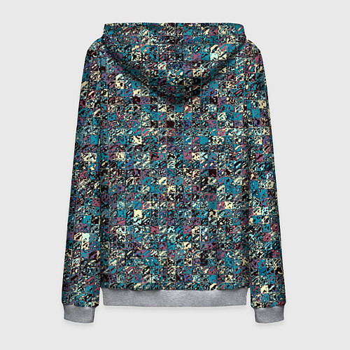 Мужская толстовка на молнии Бордово-голубой квадратный паттерн / 3D-Меланж – фото 2