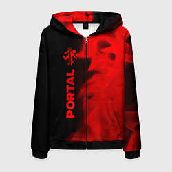 Толстовка 3D на молнии мужская Portal - red gradient по-вертикали, цвет: 3D-черный