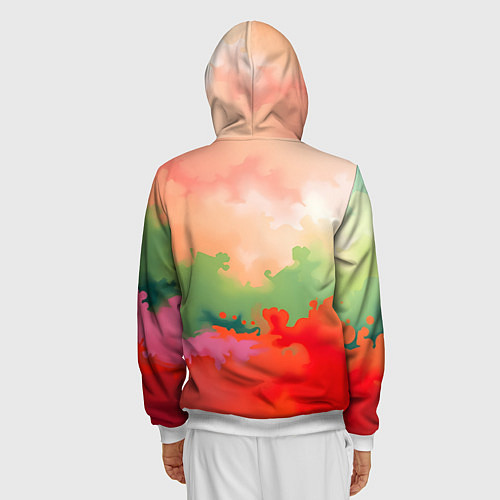Мужская толстовка на молнии Красные и зеленые облака / 3D-Белый – фото 4