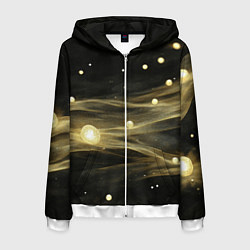 Толстовка 3D на молнии мужская Золотистый свет на черной текстуре, цвет: 3D-белый
