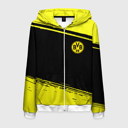 Толстовка 3D на молнии мужская Borussia жёлтые полосы, цвет: 3D-белый