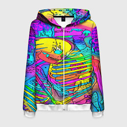 Толстовка 3D на молнии мужская Черепа неоновые краски, цвет: 3D-белый