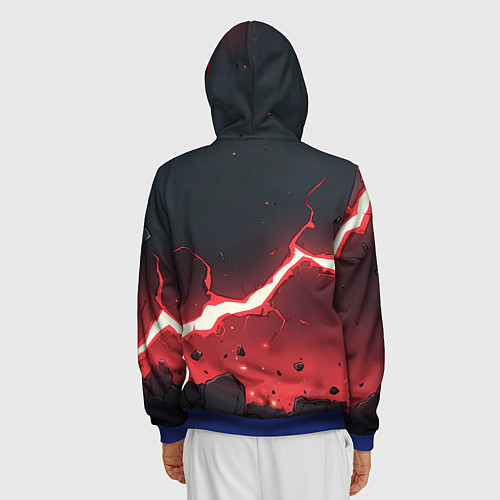 Мужская толстовка на молнии Красная молния на черной текстуре / 3D-Синий – фото 4