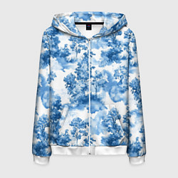 Толстовка 3D на молнии мужская Абстрактные деревья и облака- лесной паттерн аквар, цвет: 3D-белый