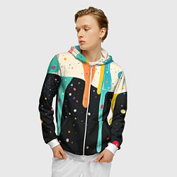 Толстовка 3D на молнии мужская Разноцветные капли текстура, цвет: 3D-белый — фото 2