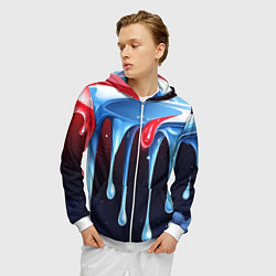 Толстовка 3D на молнии мужская Синие и красные слизи текстура, цвет: 3D-белый — фото 2
