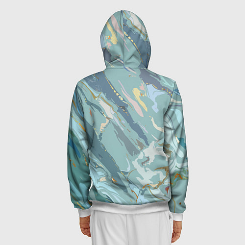 Мужская толстовка на молнии Холодный голубой абстракция / 3D-Белый – фото 4