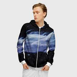 Толстовка 3D на молнии мужская Синяя волна в космосе - текстура, цвет: 3D-белый — фото 2