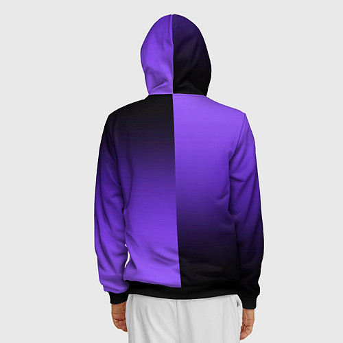 Мужская толстовка на молнии Чёрно-сиреневый градиент пополам / 3D-Черный – фото 4