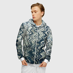 Толстовка 3D на молнии мужская Бело-синий искажённые абстрактные линии, цвет: 3D-белый — фото 2
