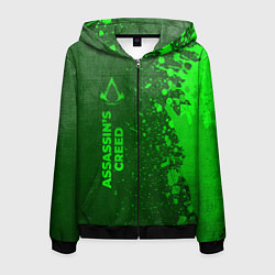 Толстовка 3D на молнии мужская Assassins Creed - green gradient по-вертикали, цвет: 3D-черный