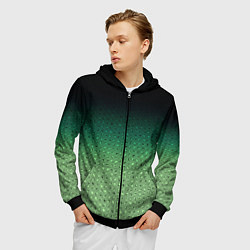 Толстовка 3D на молнии мужская Чёрно-зелёный градиент с узором, цвет: 3D-черный — фото 2