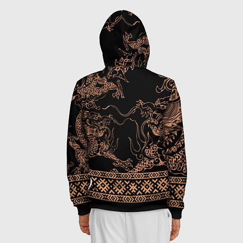 Мужская толстовка на молнии Золотой дракон с узорами славянскими / 3D-Черный – фото 4