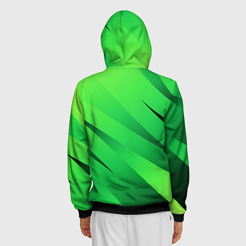 Мужская толстовка на молнии Сочный зелёный абстрактные полосы / 3D-Черный – фото 4