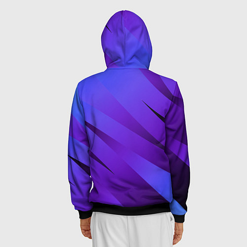 Мужская толстовка на молнии Сине-фиолетовый абстрактные линии / 3D-Черный – фото 4