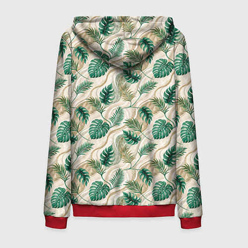 Мужская толстовка на молнии Листья монстеры на мраморном фоне / 3D-Красный – фото 2