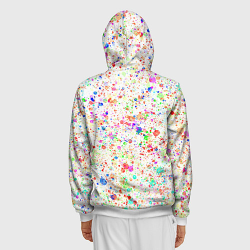Мужская толстовка на молнии Белый с разноцветными брызгами / 3D-Белый – фото 4