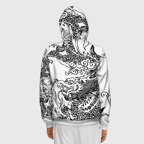 Мужская толстовка на молнии Татуировка дракона на белом / 3D-Белый – фото 4