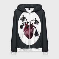 Толстовка 3D на молнии мужская Цветы любви: увядшее сердце, цвет: 3D-белый