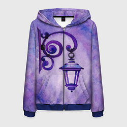 Толстовка 3D на молнии мужская Уличный фиолетовый фонарь, цвет: 3D-синий