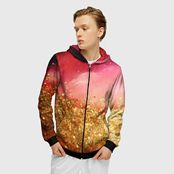 Толстовка 3D на молнии мужская Золотая пыльца на розовой текстуре, цвет: 3D-черный — фото 2